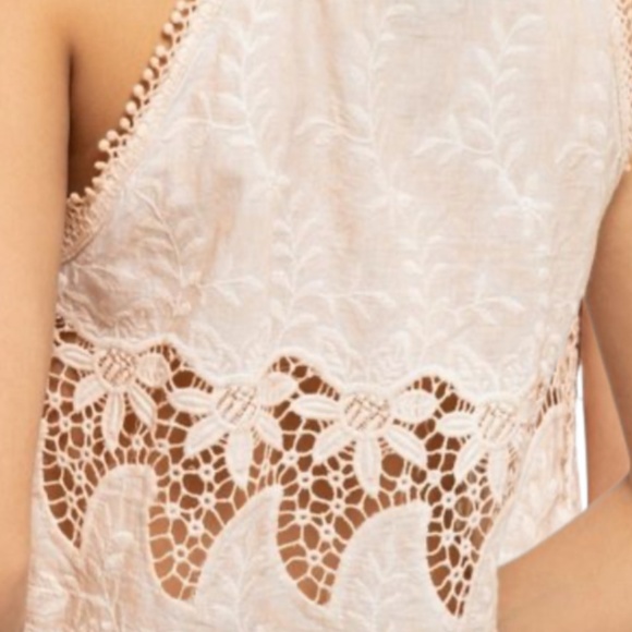 POL - Peach Crochet Embroidered Linen Crop Top Size MED (NWT) - Picture 5 of 5